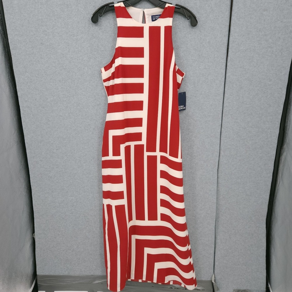 Donna Morgan Striped Colorblock Sleeveless Maxi Red Dress Womens Size 4 NWT